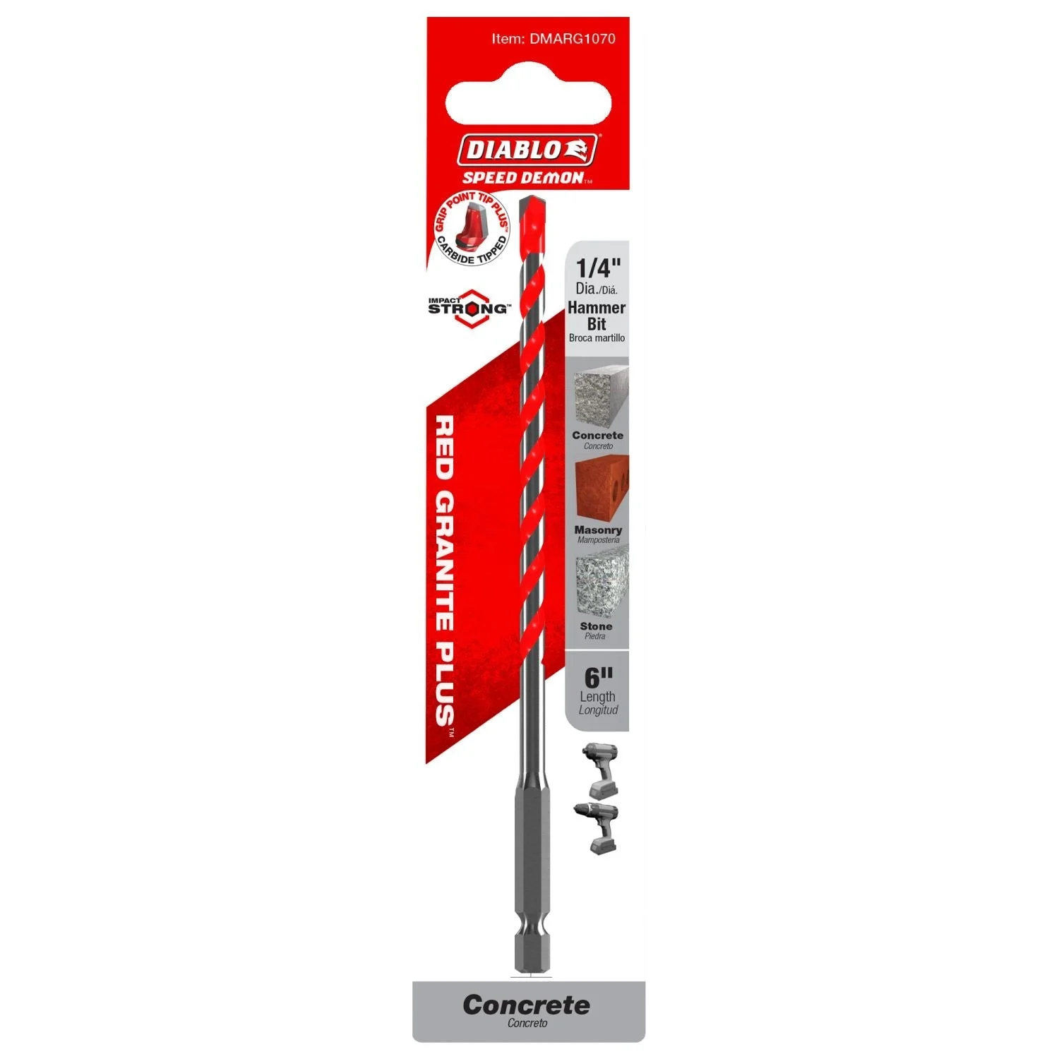 Diablo DMARG1070 1/4 Inch x 4 Inch x 6 Inch SPEEDemon Red Granite Carbide Tipped Hammer Drill Bit