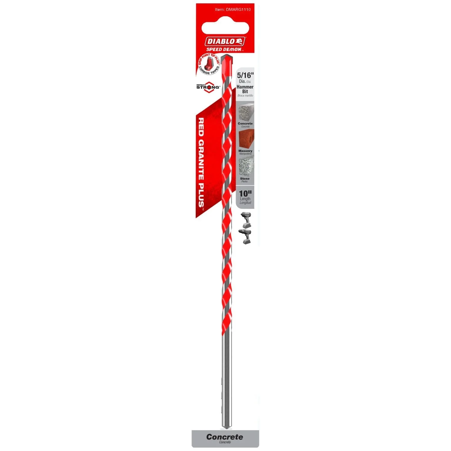 Diablo DMARG1110 5/16 Inch x 8 Inch x 10 Inch SPEEDemon Red Granite Carbide Tipped Hammer Drill Bit