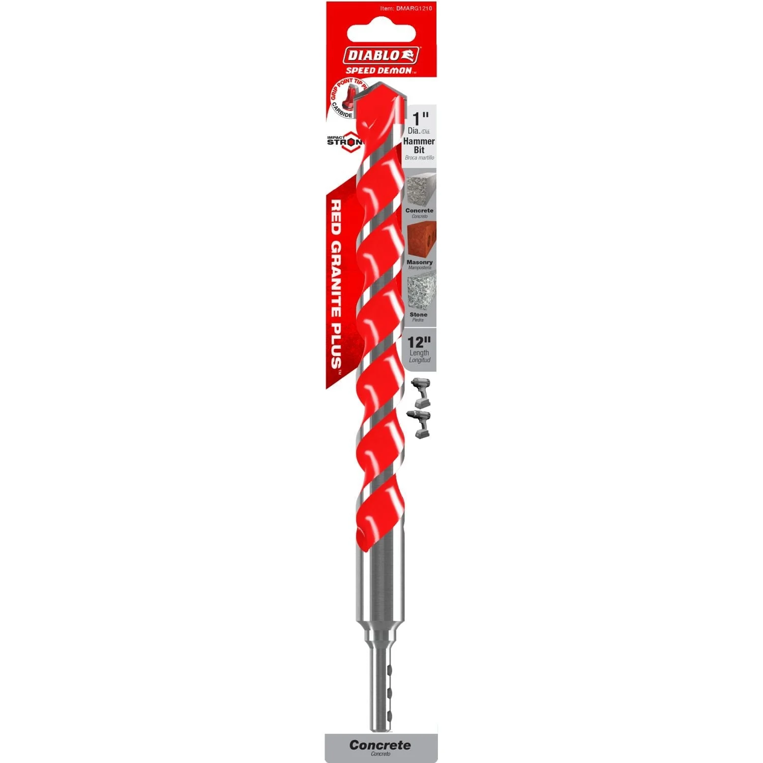 Diablo DMARG1210 1 Inch x 10 Inch x 12 Inch SPEEDemon Red Granite Carbide Tipped Hammer Drill Bit