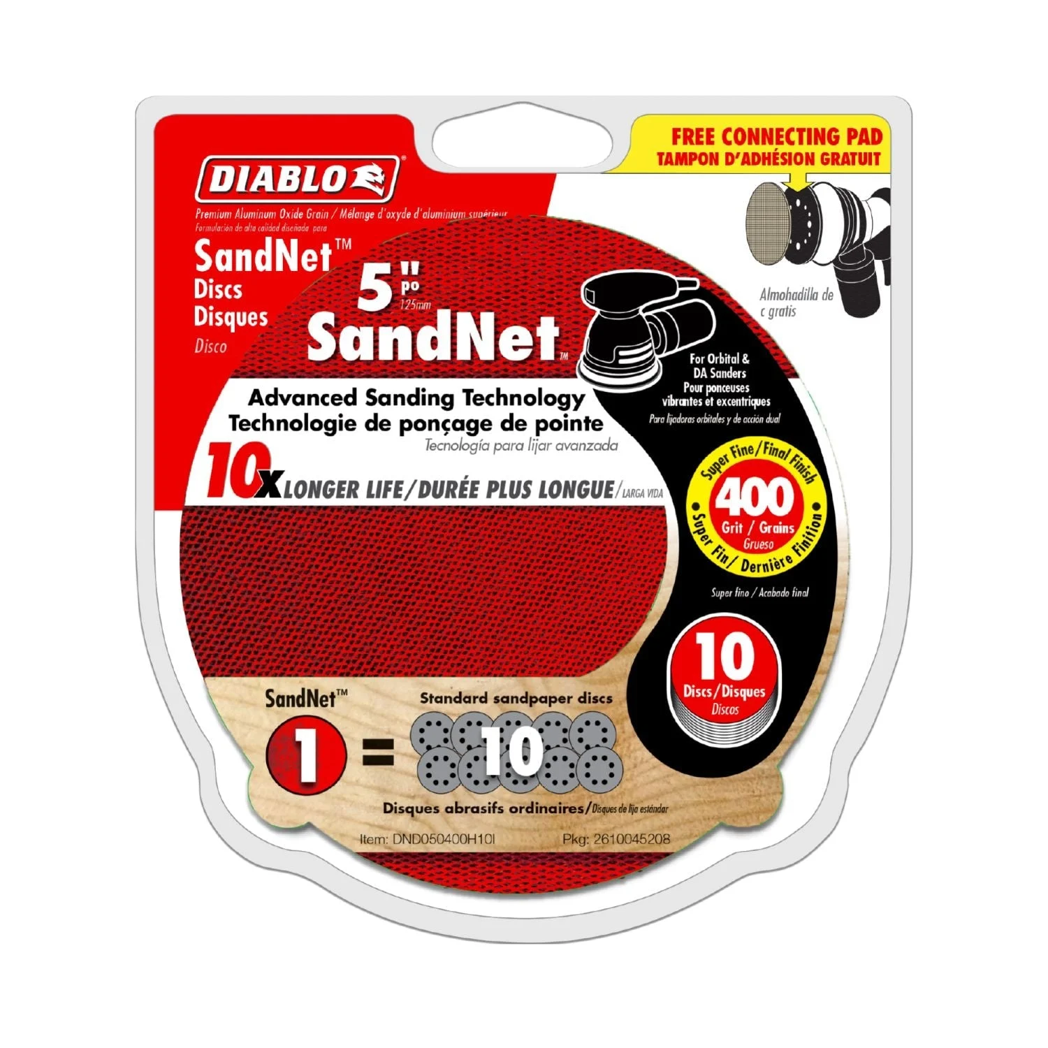 Diablo DND050400H10I 5 Inch 400 Grit SandNet Discs with Connection Pad , 10-Pack
