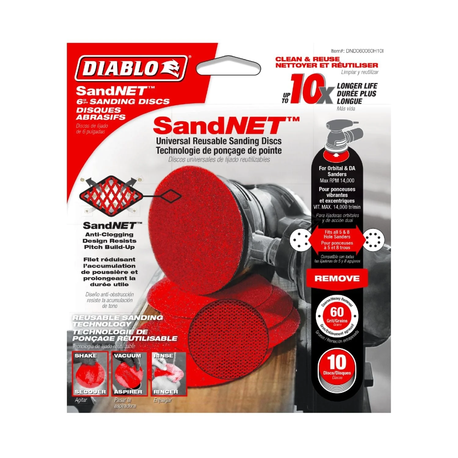 Diablo DND060060H10I 6 Inch 60 Grit SandNet Discs with Connection Pad , 10-Pack