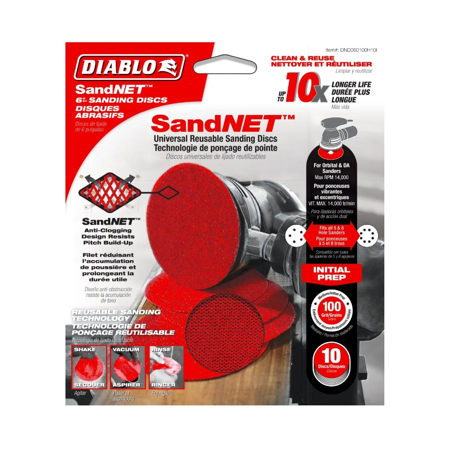 Diablo DND060100H10I 6 Inch 100 Grit SandNet Discs with Connection Pad , 10-Pack