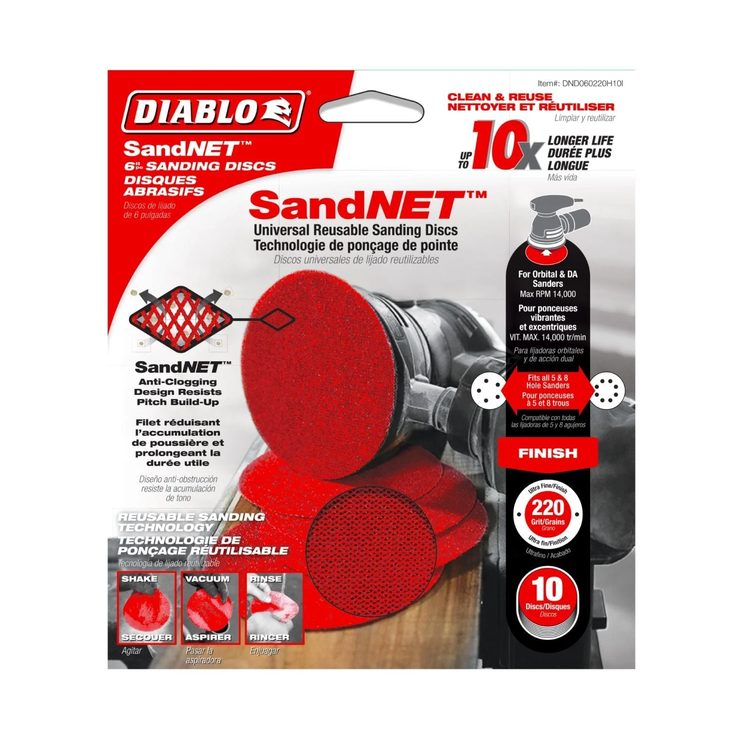 Diablo DND060220H10I 6 Inch 220 Grit SandNet Discs with Connection Pad , 10-Pack