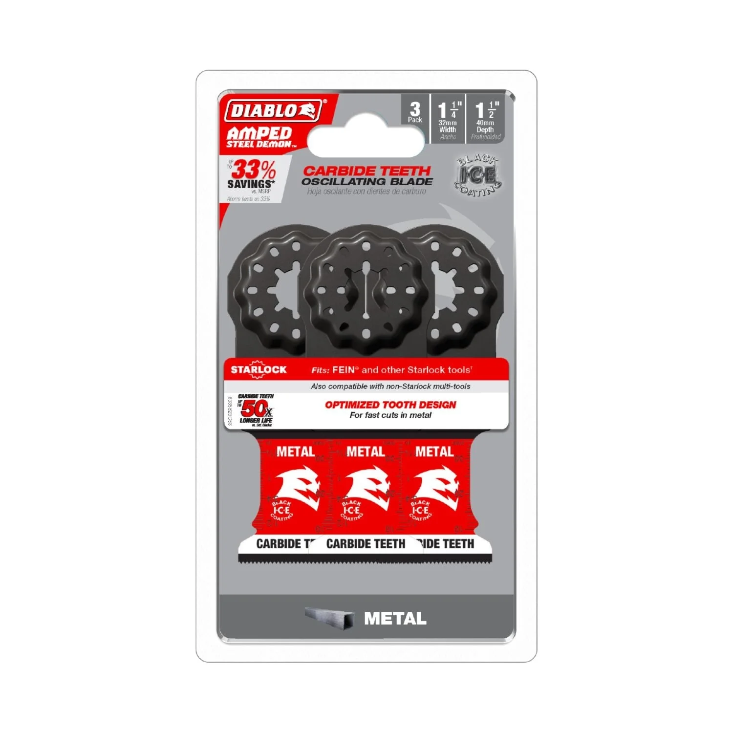 Diablo DOS125CF3 1-1/4-Inch Starlock Carbide Oscillating Blades for Metal, 3-Pack