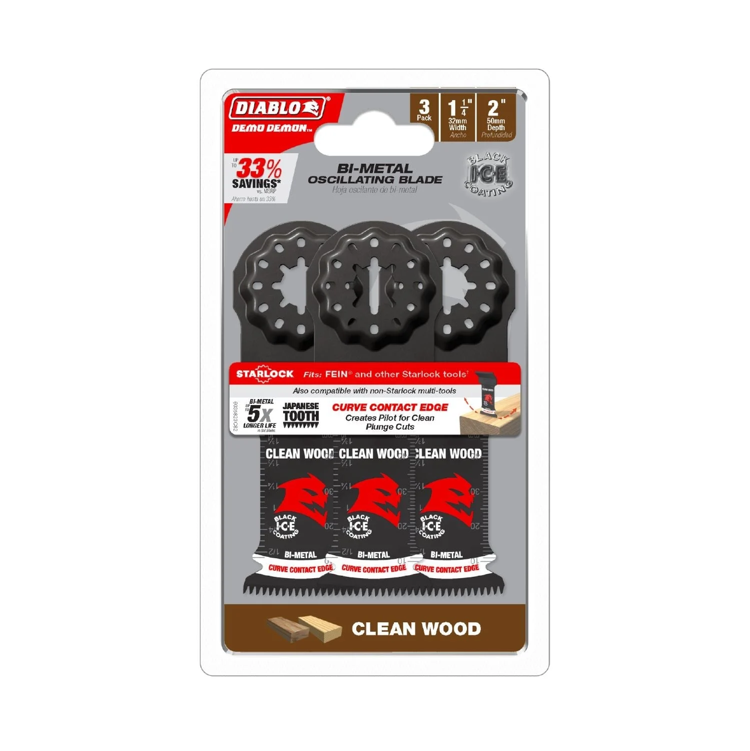 Diablo DOS125JBW3 1-1/4-Inch Starlock Bi-Metal Oscillating Blades for Clean Wood, 3-Pack