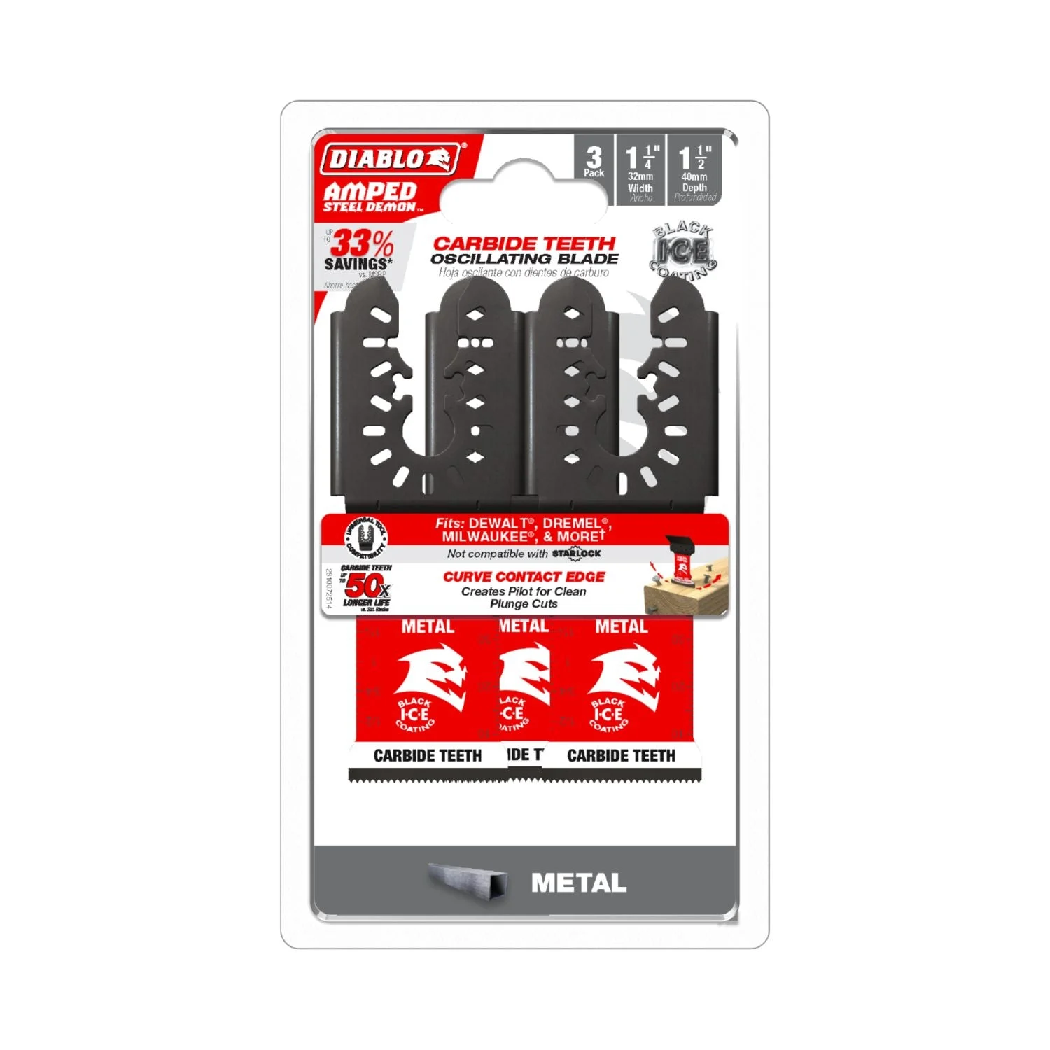 Diablo DOU125CF3 1-1/4-Inch Universal Fit Carbide Oscillating Blades for Metal, 3-Pack