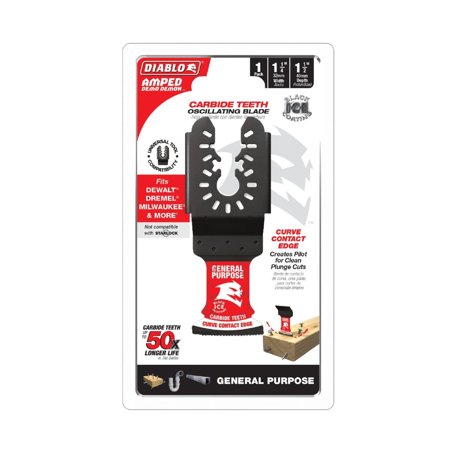 Diablo DOU125CGP 1-1/4-Inch Universal Fit Carbide Oscillating Blade for General Purpose Cuts