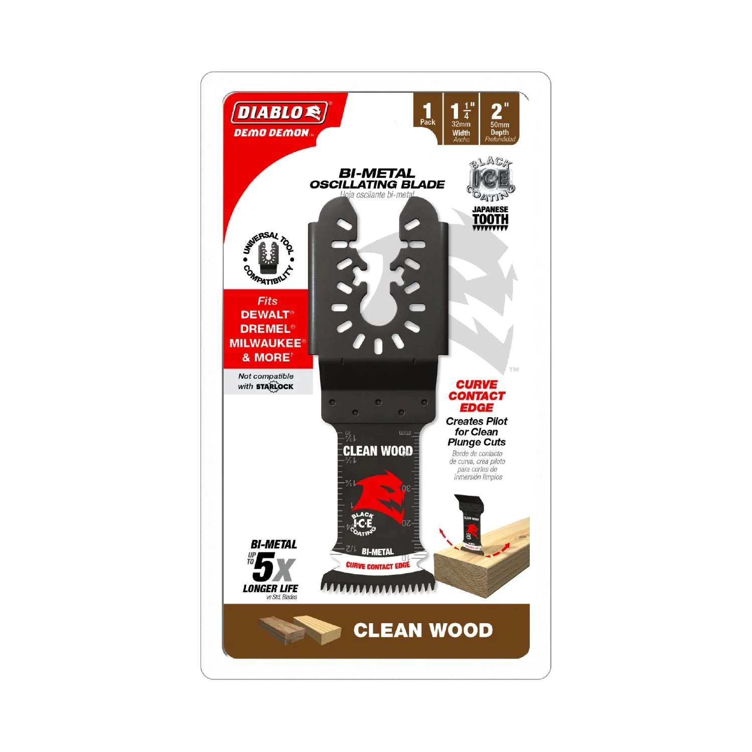 Diablo DOU125JBW 1-1/4-Inch Universal Fit Bi-Metal Oscillating Blade for Clean Wood