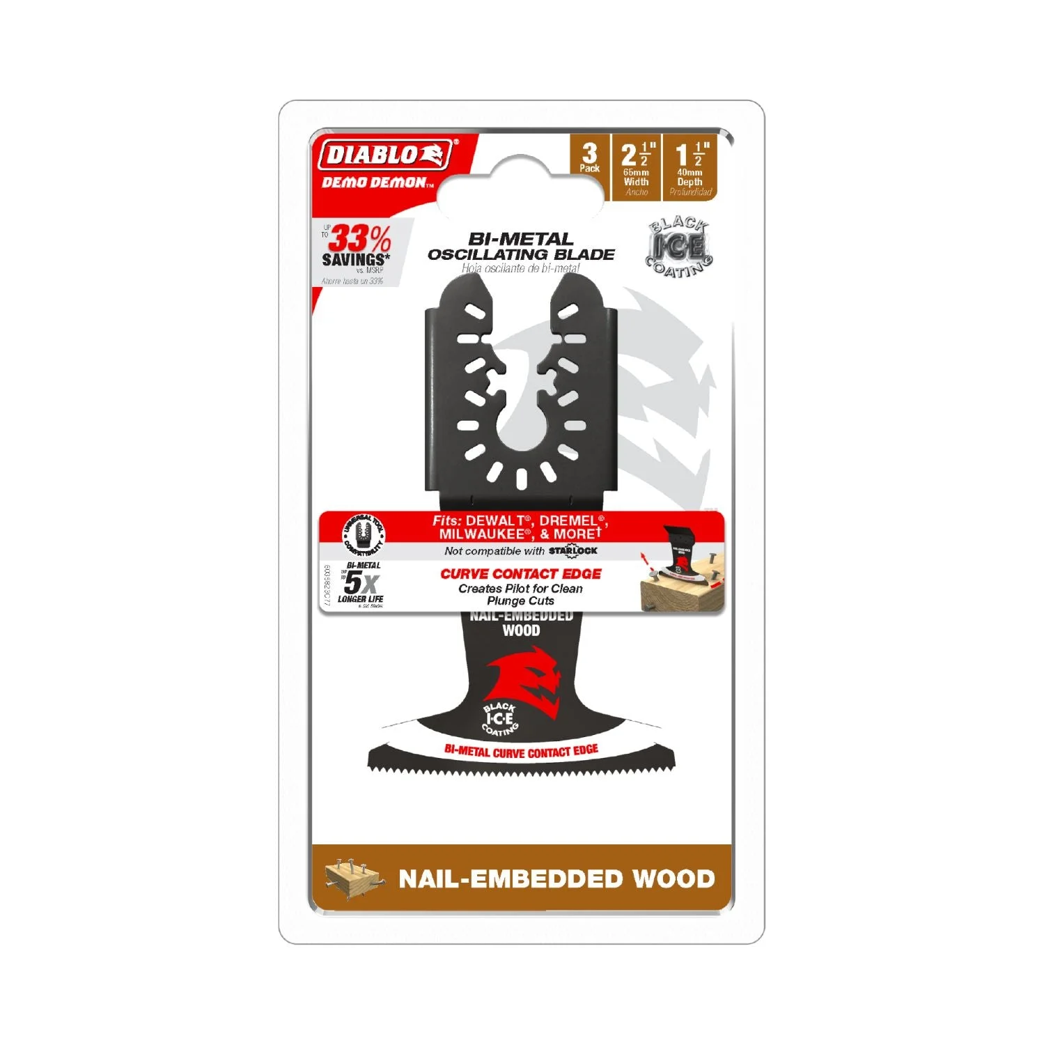 Diablo DOU250BW3 2-1/2-Inch Universal Fit Bi-Metal Oscillating Blades for Nail-Embedded Wood, 3-Pack