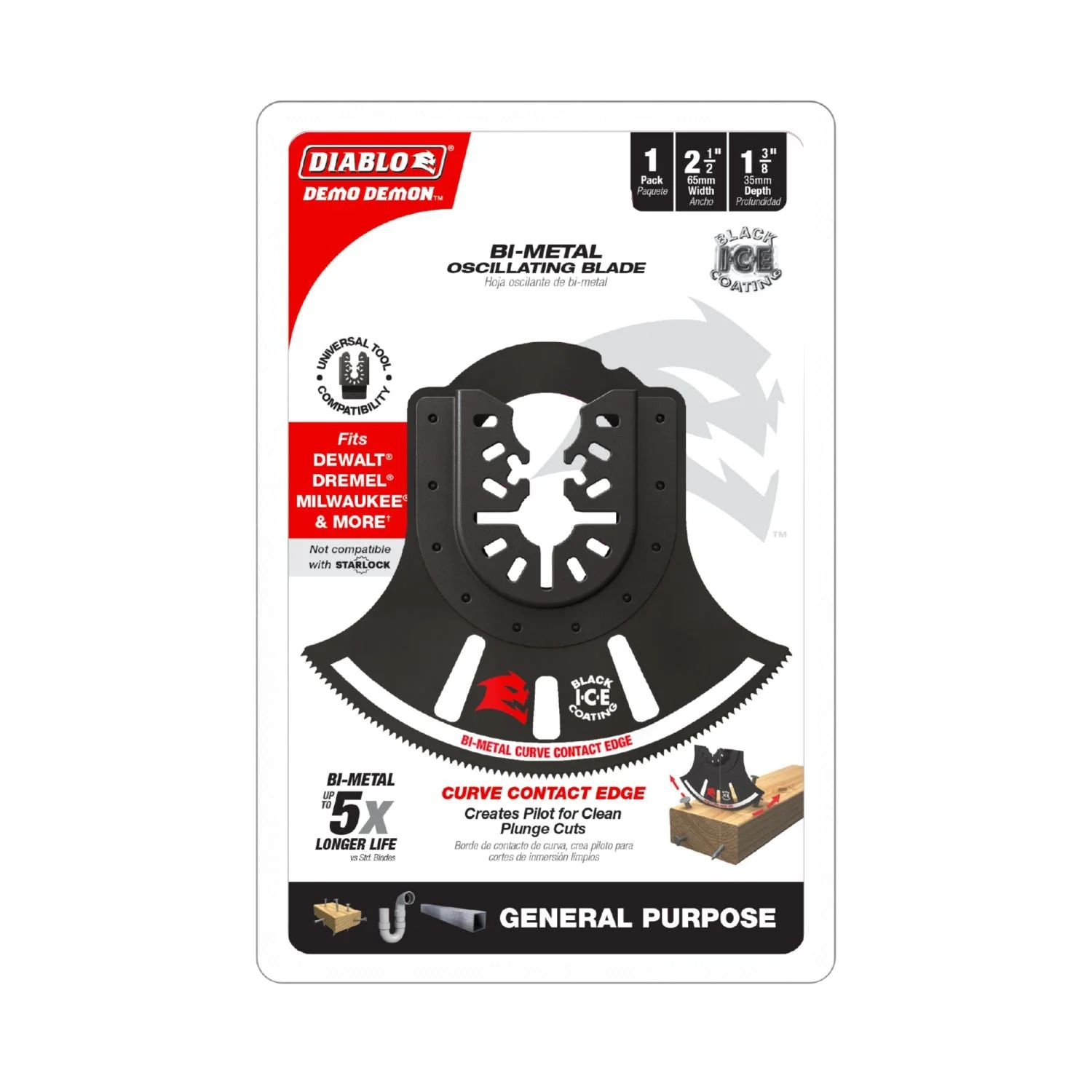 Diablo DOU350RBGP 3-1/2-Inch Universal Fit Bi-Metal Oscillating Blade for General Purpose Cuts