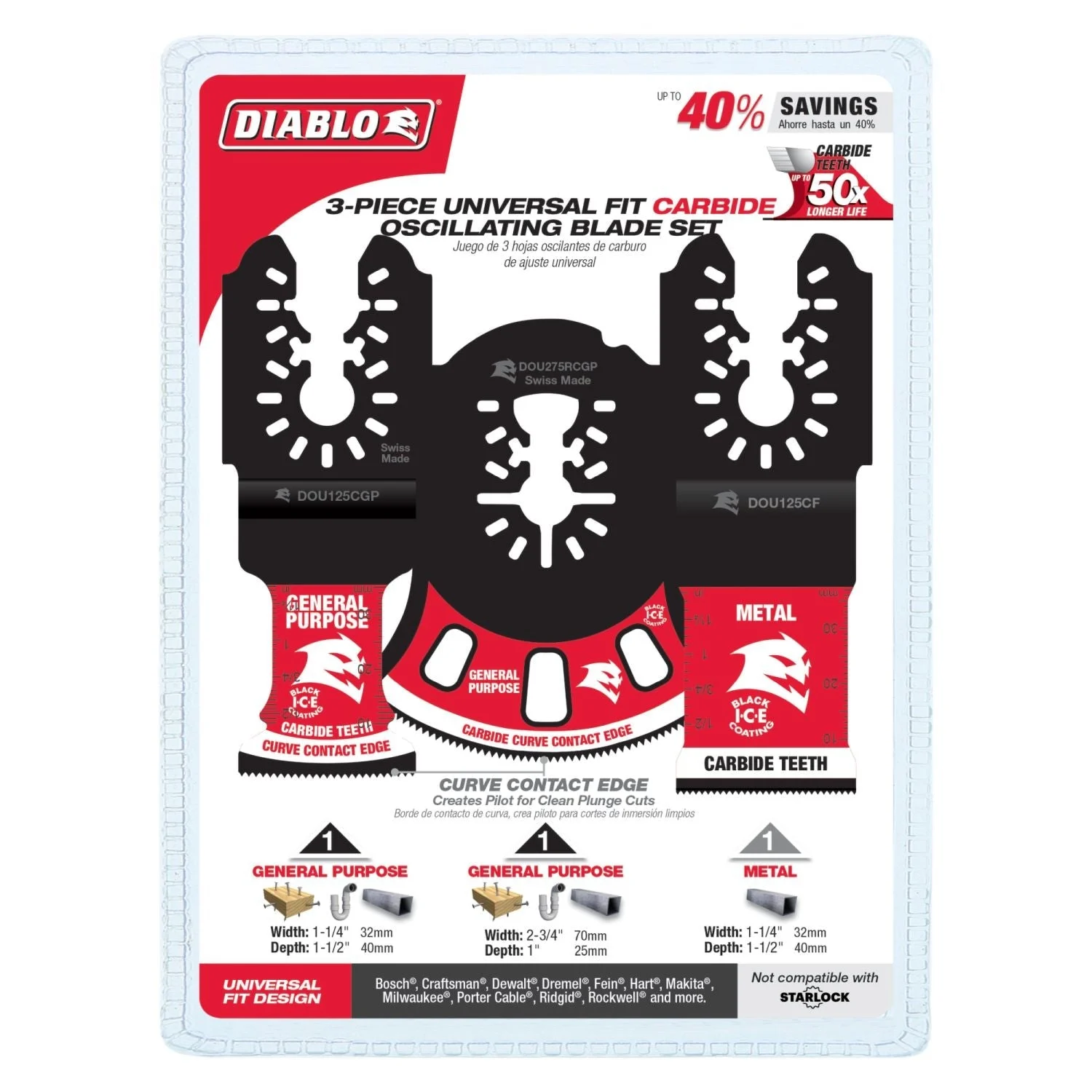Diablo DOU3CS Universal Fit Carbide Oscillating Blade, 3-Piece Set