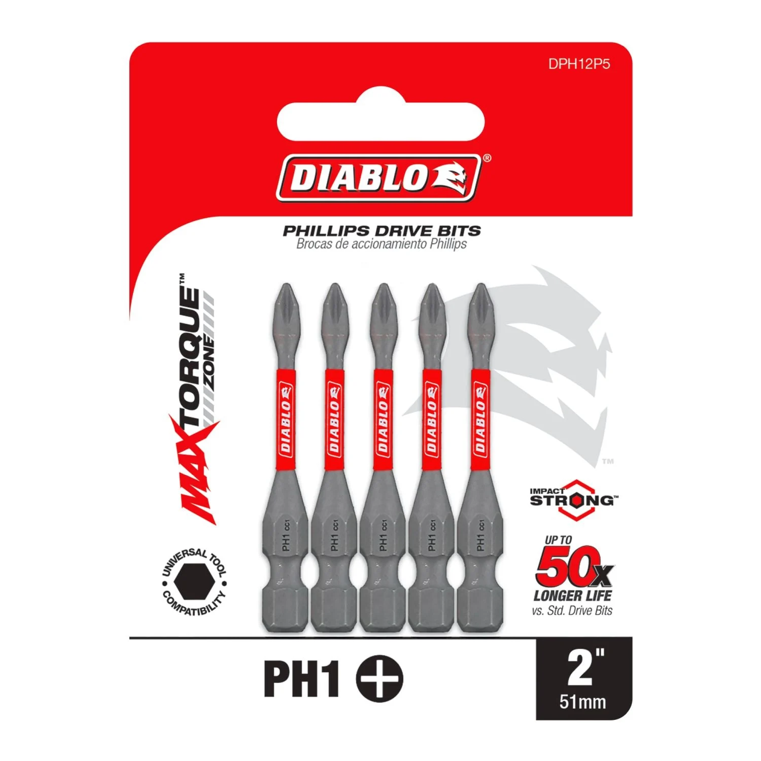 Diablo DPH12P5 2 Inch #1 Phillips Drive Bits , 5-Pack