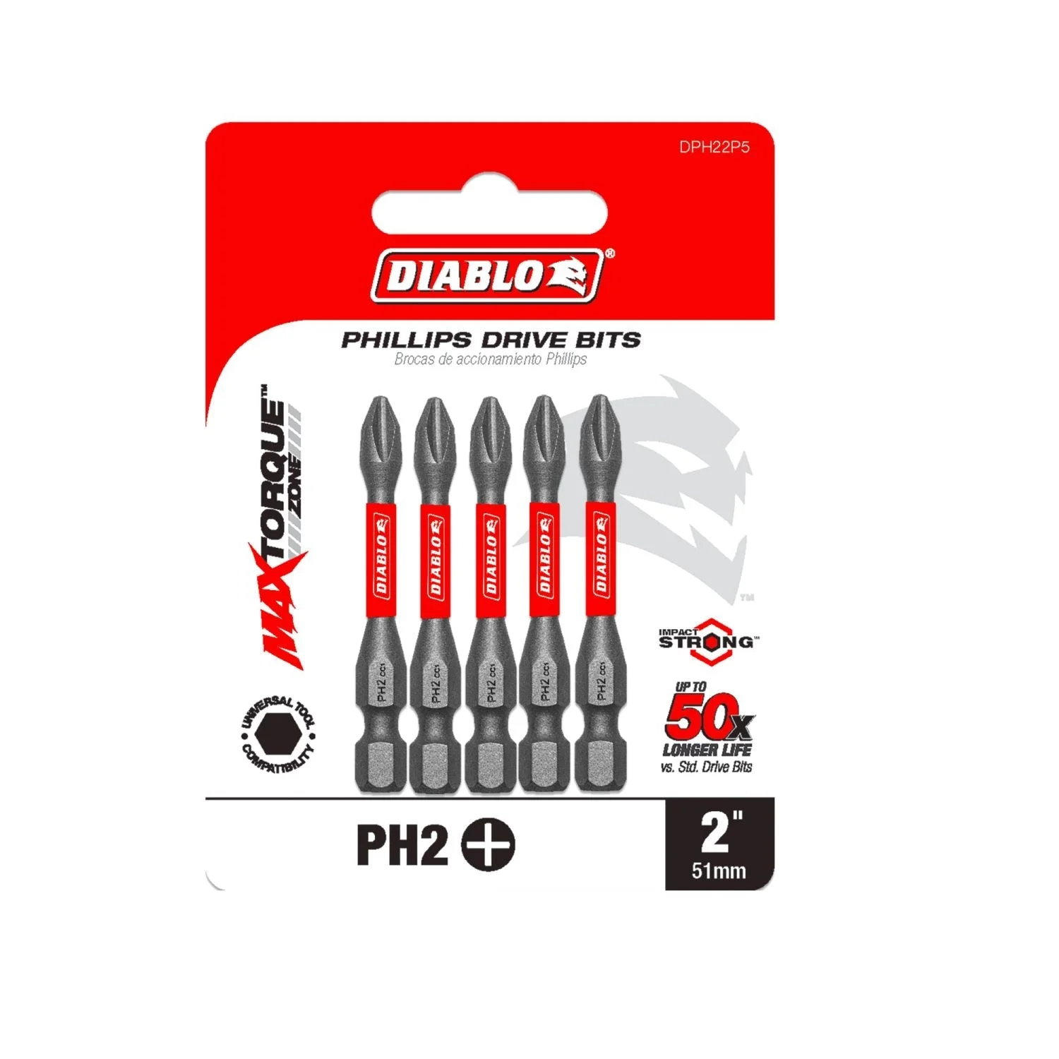 Diablo DPH22P5 2 Inch #2 Phillips Drive Bits , 5-Pack