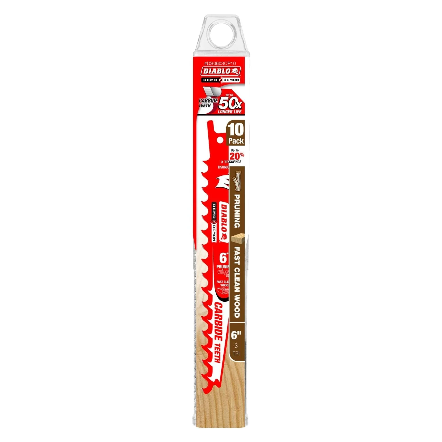 Diablo DS0603CP10 6-Inch Carbide Tipped Pruning and Clean Wood Recip Blade, 10-Pack