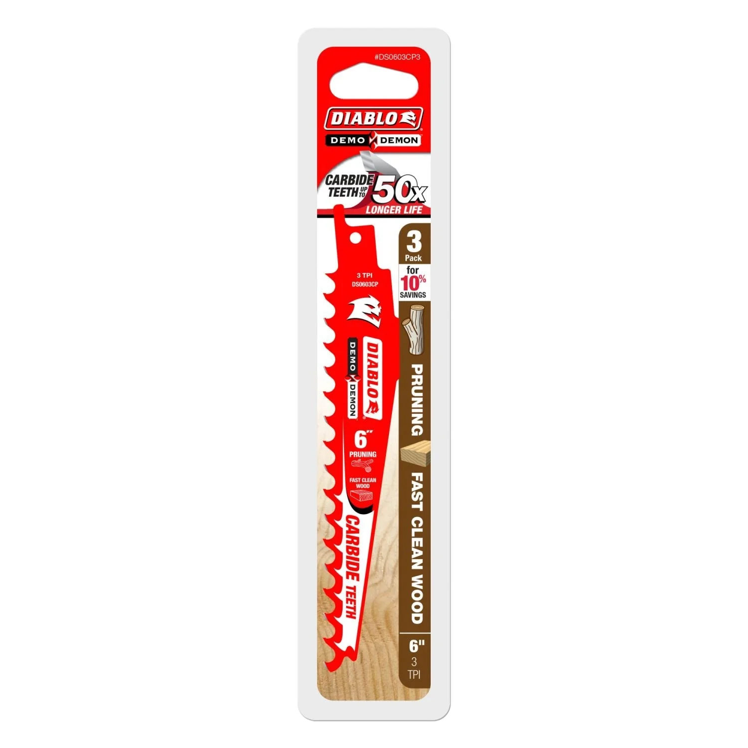 Diablo DS0603CP3 6-Inch Carbide Tipped Pruning and Clean Wood Recip Blade, 3-Pack