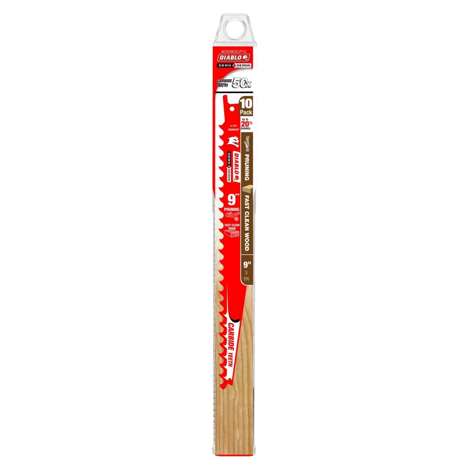 Diablo DS0903CP10 9-Inch Carbide Tipped Pruning and Clean Wood Recip Blade, 10-Pack
