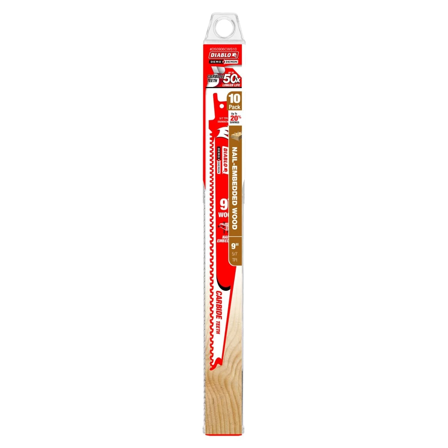 Diablo DS0906CWS10 9-Inch Demo Demon Carbide Recip Blade for Nail-Embedded Wood, 10-Pack