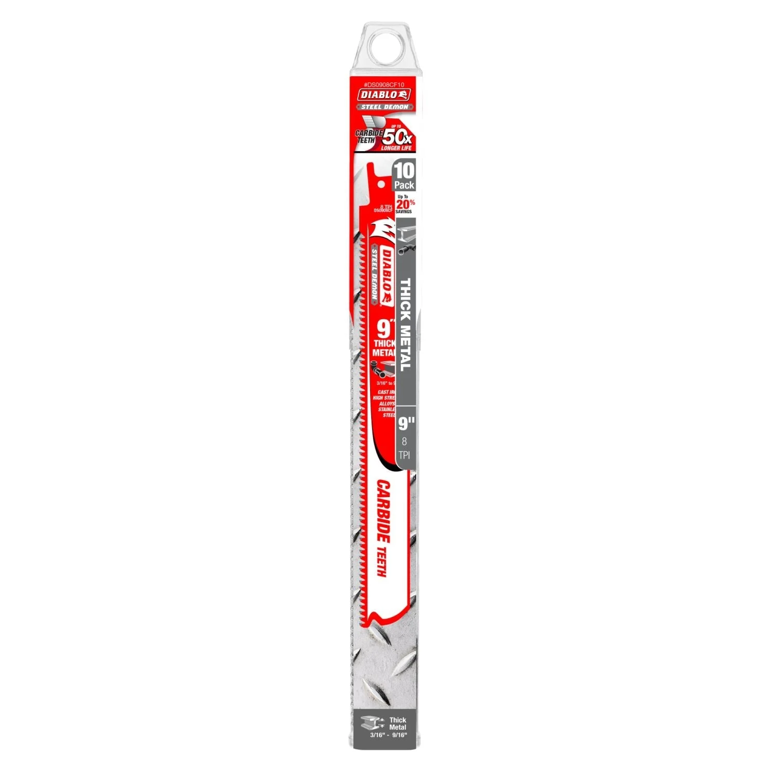 Diablo DS0908CF10 9-Inch Steel Demon Carbide Recip Blades for Thick Metal, 10-Pack