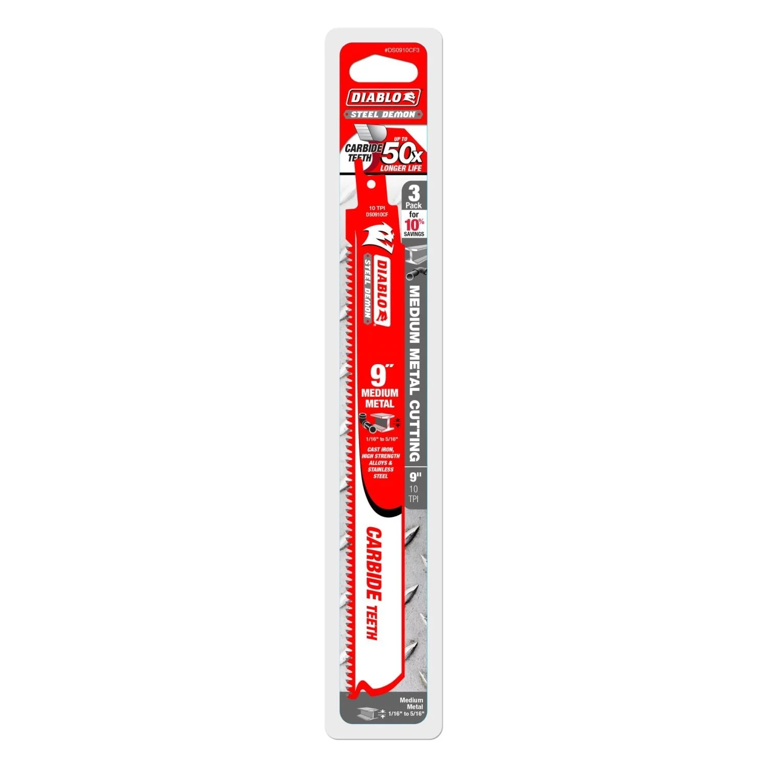Diablo DS0910CF3 9-Inch Steel Demon Carbide Recip Blades for Medium Metal, 3-Pack