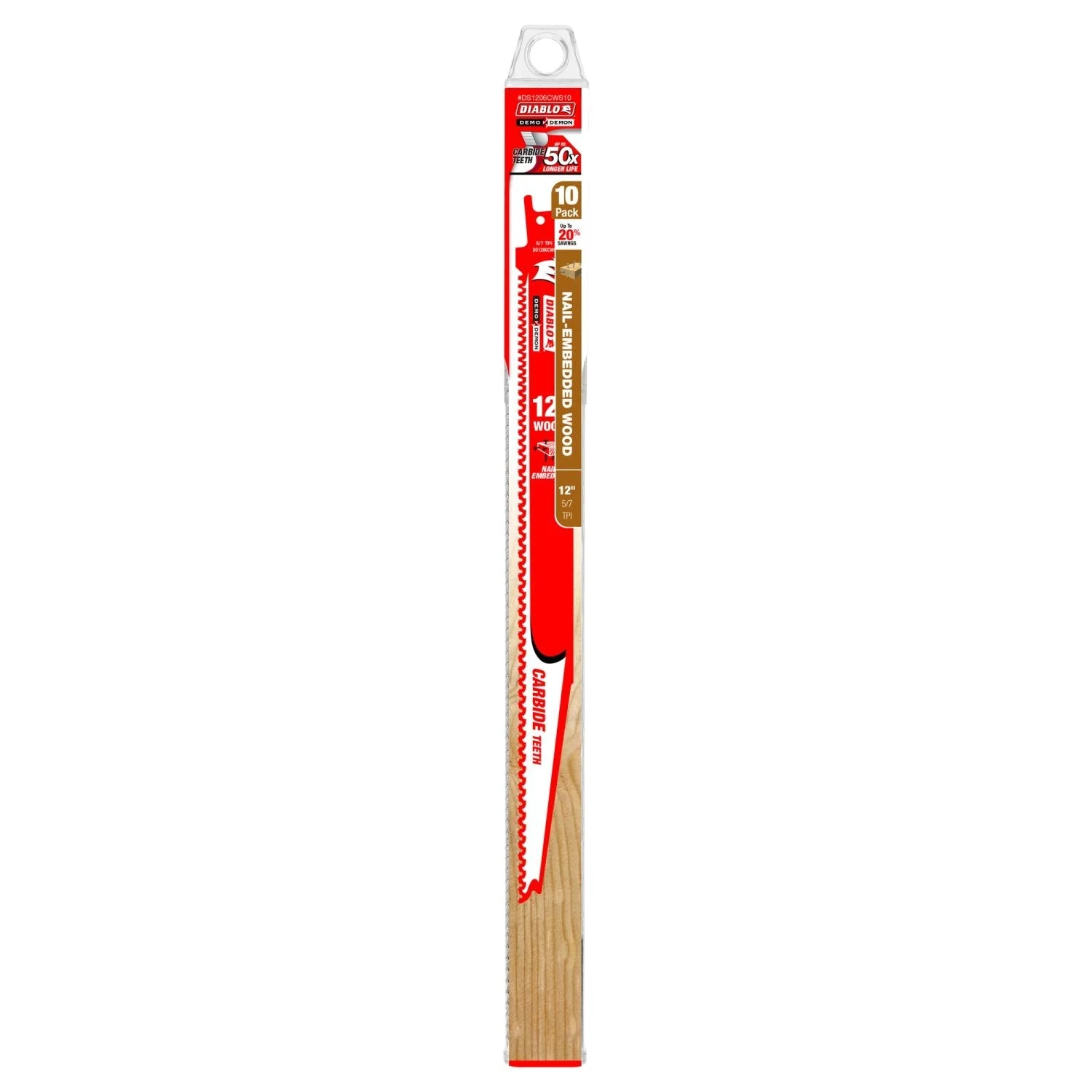 Diablo DS1206CWS10 12-Inch Demo Demon Carbide Recip Blade for Nail-Embedded Wood, 10-Pack