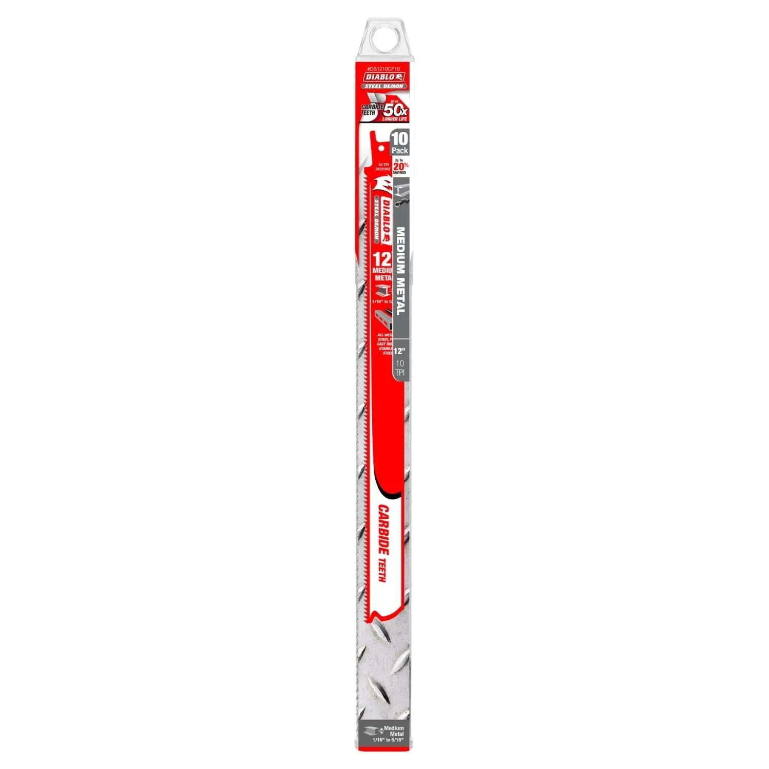 Diablo DS1210CF10 12-Inch Steel Demon Carbide Recip Blades for Medium Metal, 10-Pack