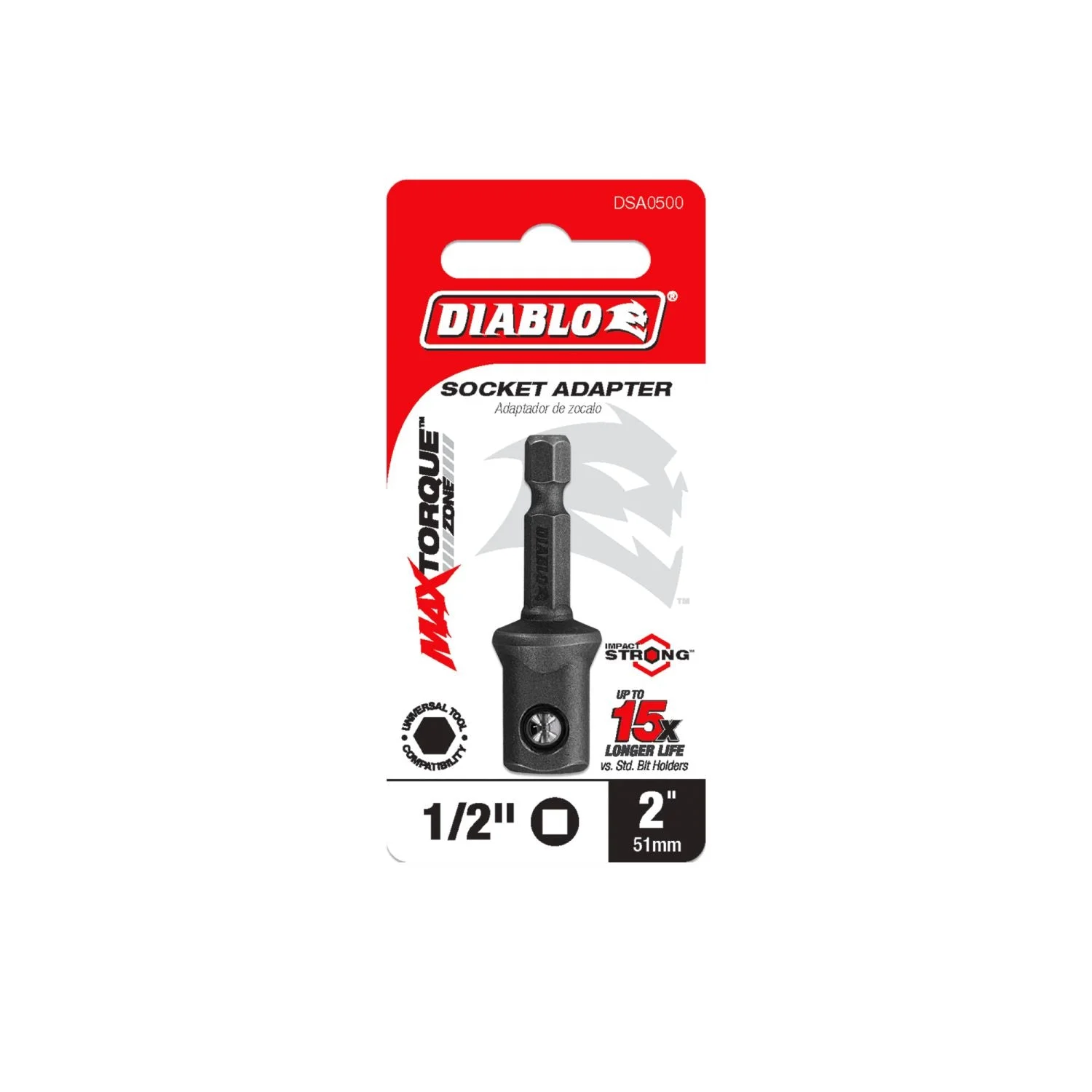 Diablo DSA0500 1/2 Inch Square x 1/4 Inch Hex Socket Adapter