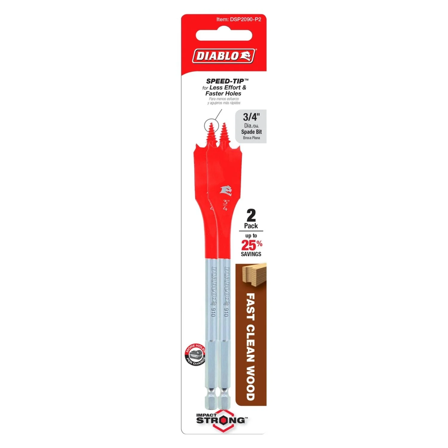 Diablo DSP2090-P2 3/4 Inch x 6 Inch SPEEDemon Spade Bit , 2-Pack