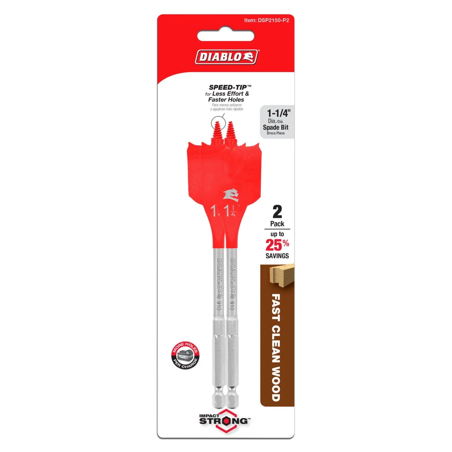 Diablo DSP2150-P2 1-1/4 Inch x 6 Inch SPEEDemon Spade Bit , 2-Pack