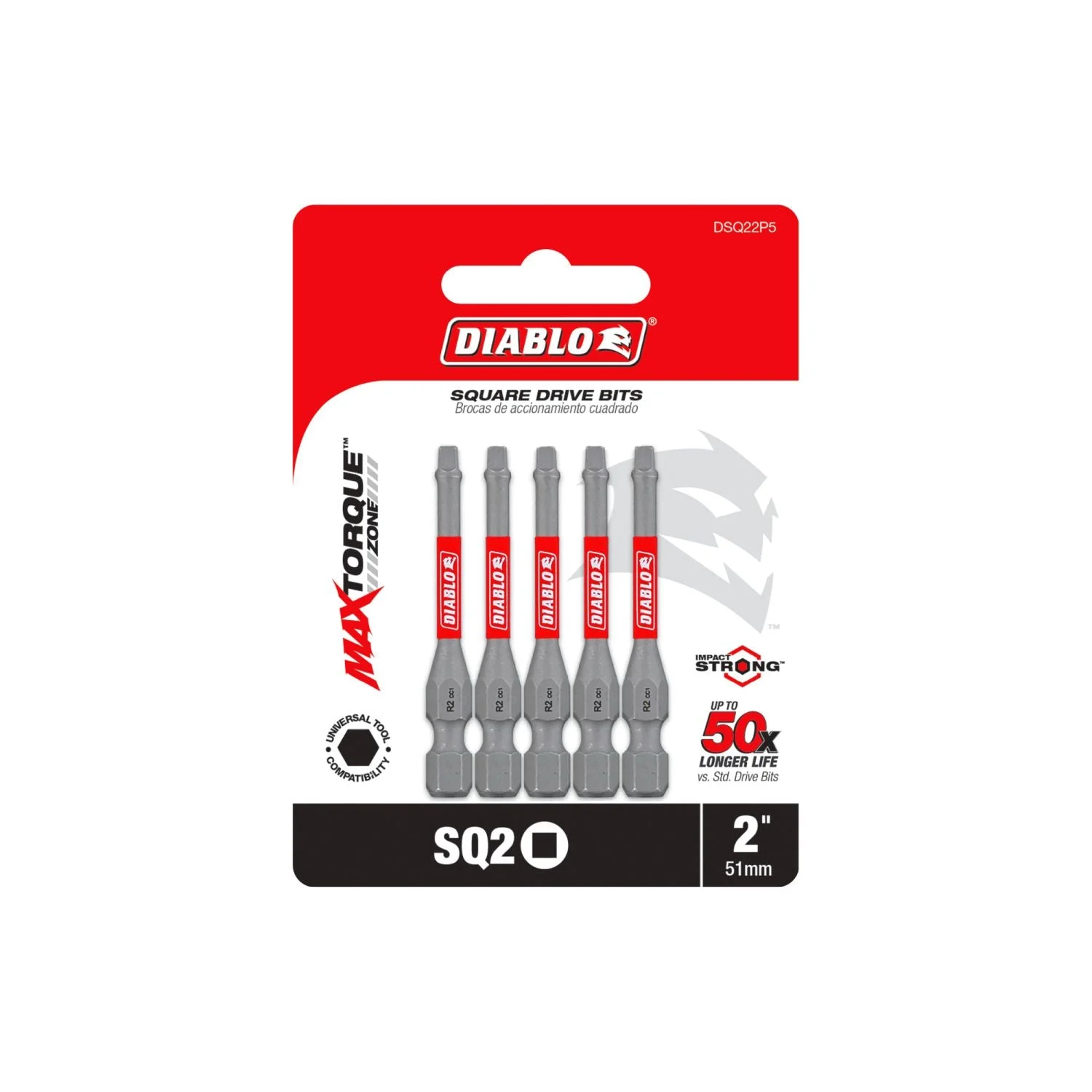 Diablo DSQ22P5 2 Inch #2 Square Drive Bits , 5-Pack