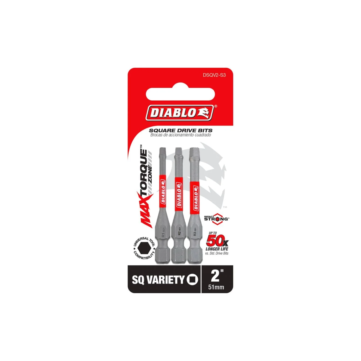 Diablo DSQV2-S3 2 Inch Square Drive Bit Assorted Pack , 3-Piece