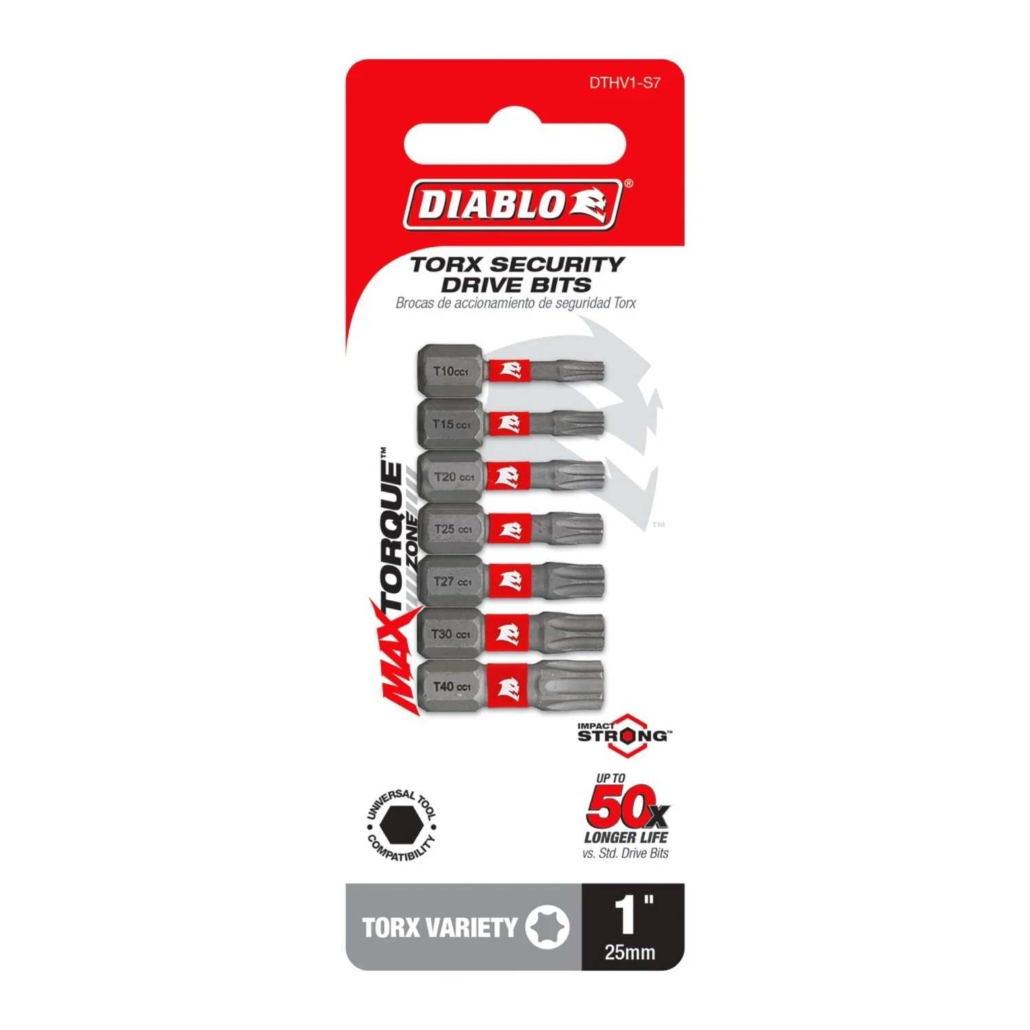 Diablo DTHV1-S7 1 Inch Torx Security Drive Bit Assorted Pack , 7-Piece