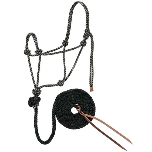 Diamond Braid Rope Halter & Lead 10' x 3/8" (Black/Tan/White)