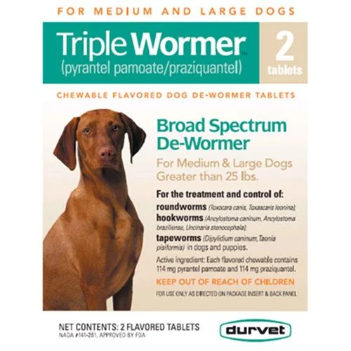 Durvet Triple Wormer Broad Spectrum De-wormer for Large Dogs, 2 pk