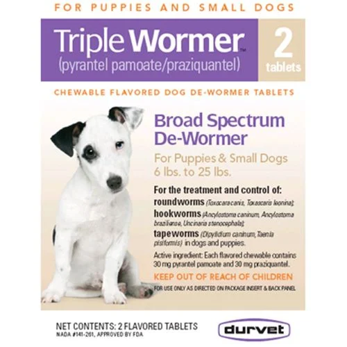 Durvet Triple Wormer Broad Spectrum De-wormer for Small Dogs, 2 pk