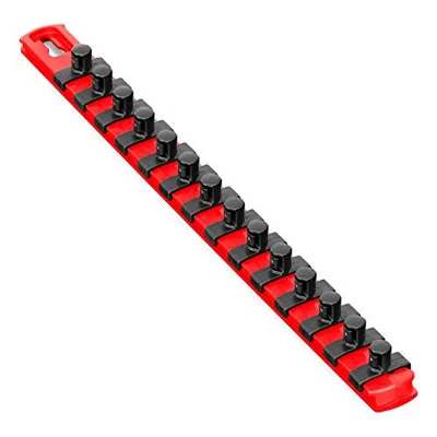 Ernst 8415M 13 Magnetic Socket Organizer with 14 Twist Lock Clips - Red - 3/8