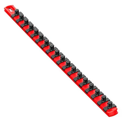 Ernst Red-3/8" 18” Magnetic Socket Organizer w/18 Lock Clips (8401M)