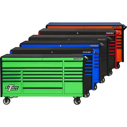 Extreme Tools DX Series 72in W x 21in D 17 Drawer Triple Bank Roller Cabinet100 lbs Slides