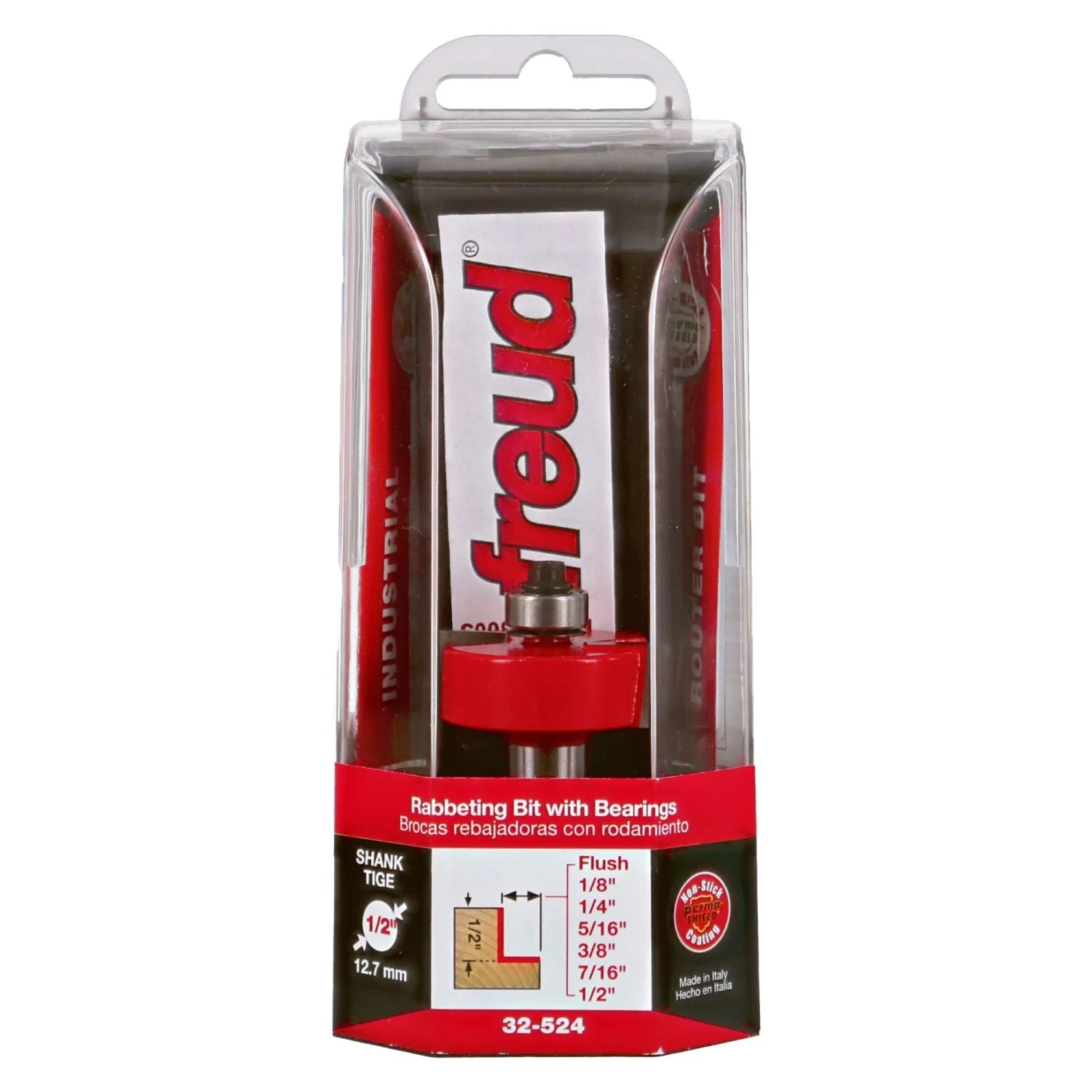Freud 32-524 flush, 1/8",1/4",5/16",3/8",7/16",1/2-Inch Depth Rabbeting Router Bit with Bearings