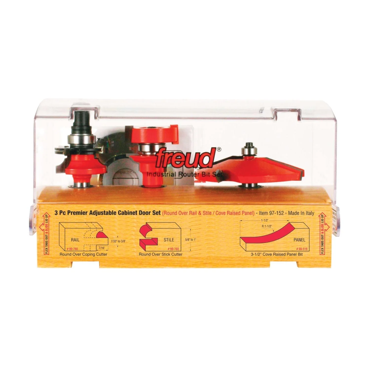 Freud 97-152 3 Piece Premier Adjustable Cabinet Router Bit Set
