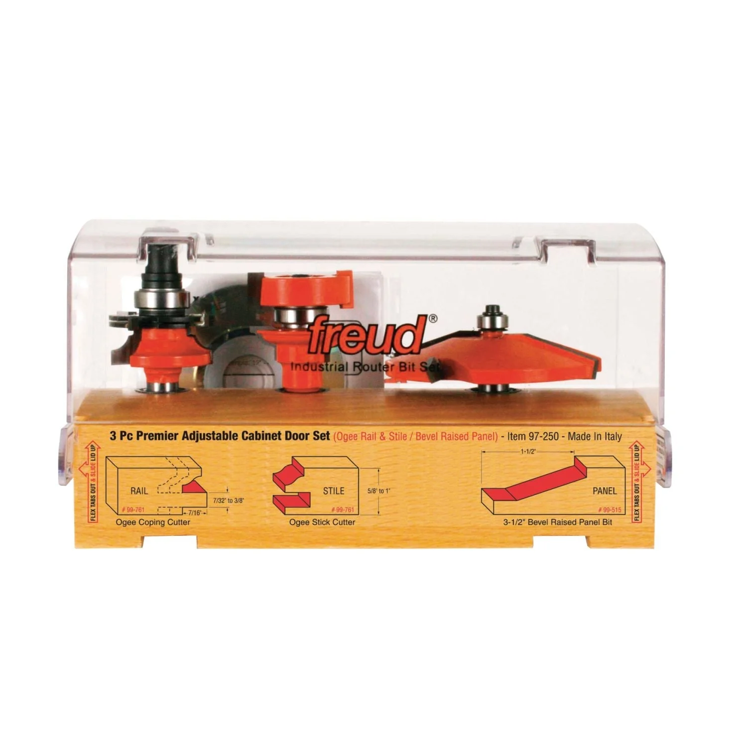 Freud 97-250 3 Piece Premier Adjustable Cabinet Router Bit Set