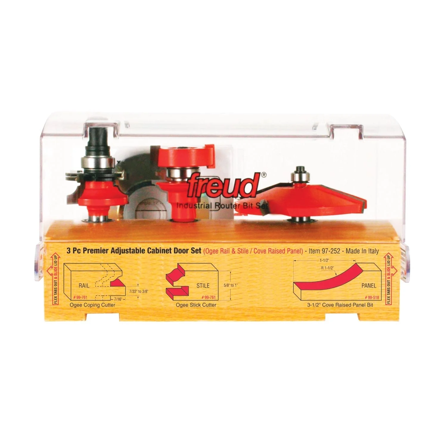 Freud 97-252 3 Piece Premier Adjustable Cabinet Router Bit Set