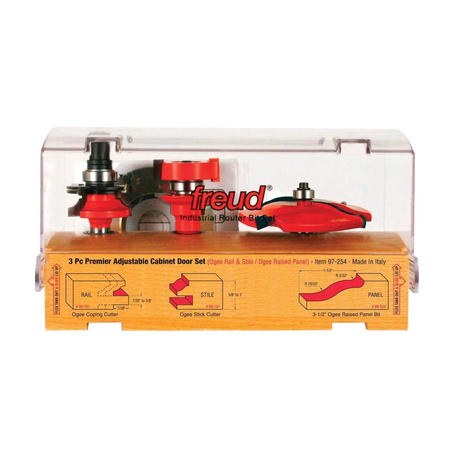 Freud 97-254 3 Piece Premier Adjustable Cabinet Router Bit Set