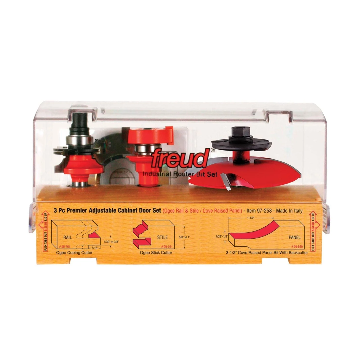 Freud 97-258 3 Piece Premier Adjustable Cabinet Router Bit Set