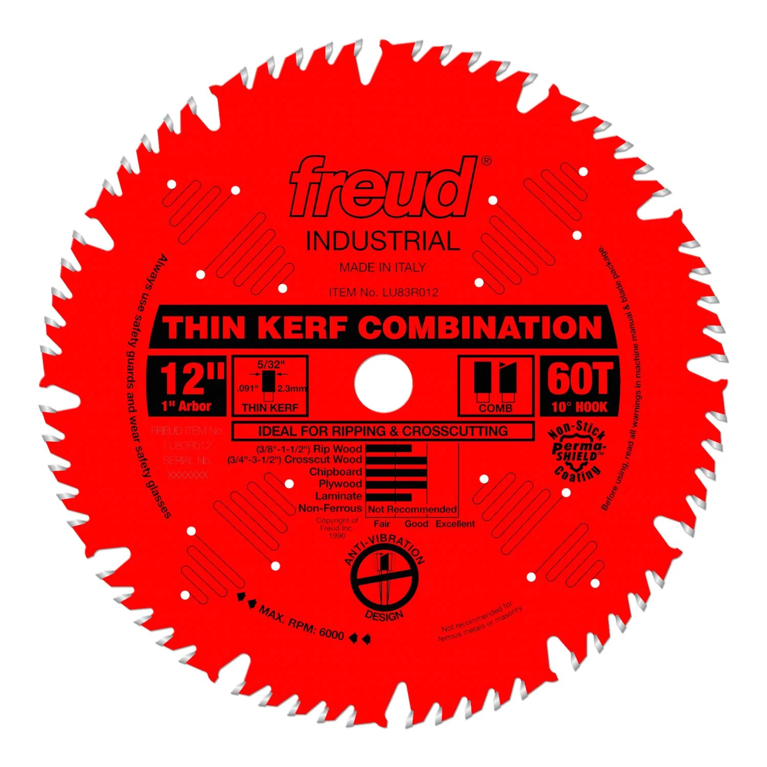 Freud LU83R012 12 in. Thin Kerf Combination Blade