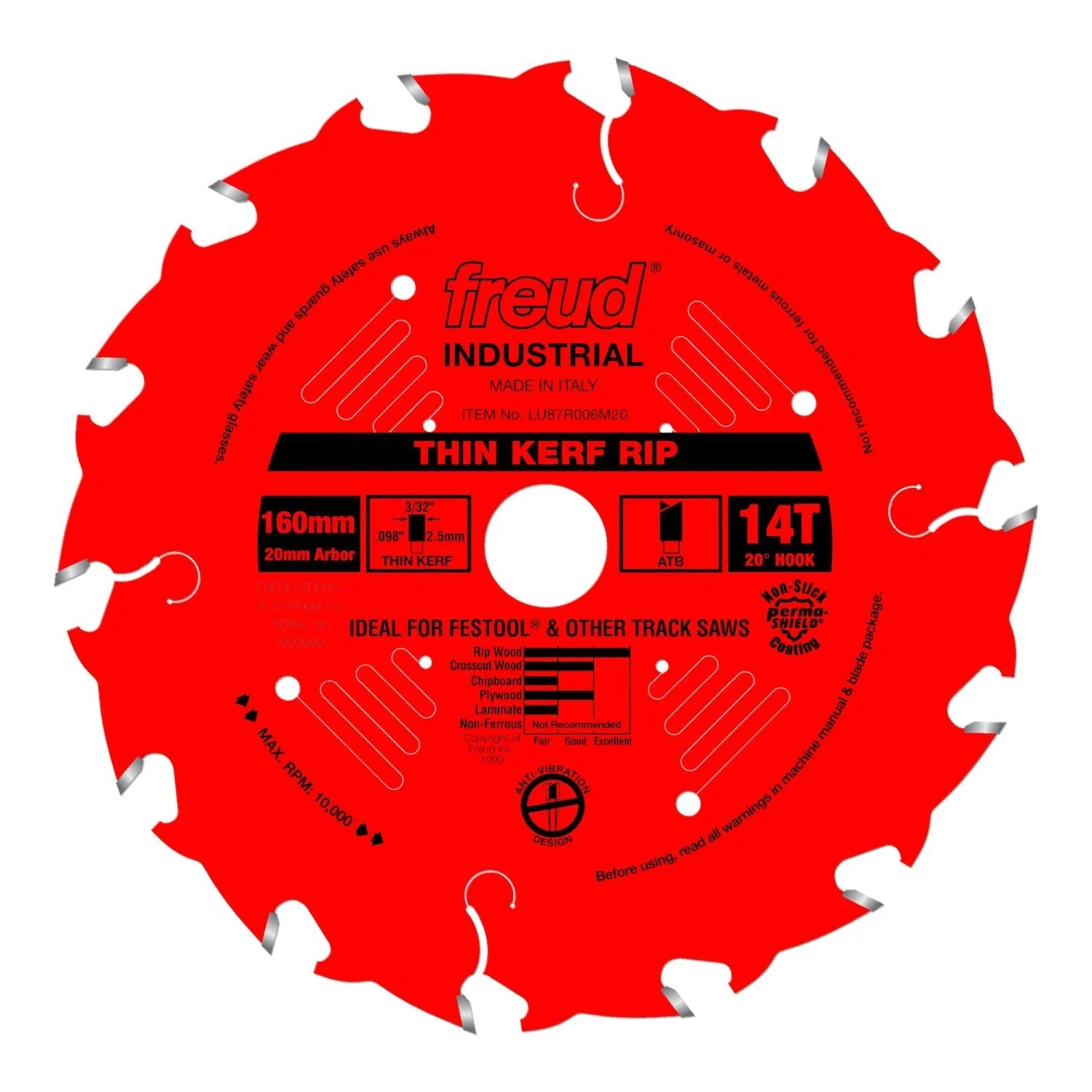 Freud LU87R006M20 160mm x 14T mm Thin Kerf Rip Blade