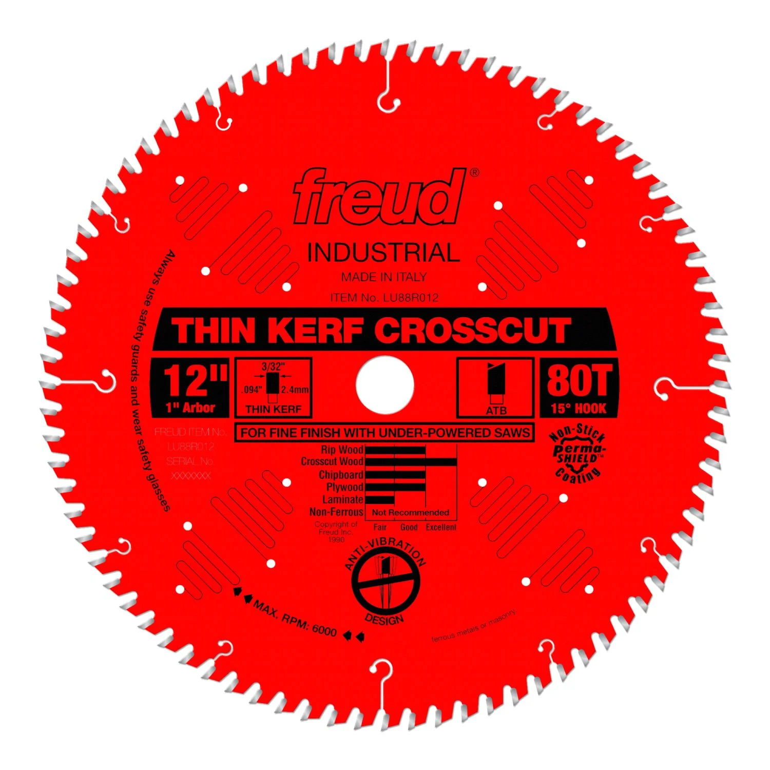 Freud LU88R012 12 in. Thin Kerf Fine Finish Crosscut Blade