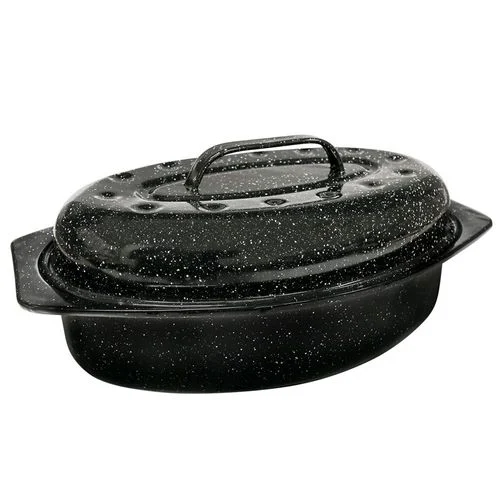 GraniteWare Covered Roasting Pan, Black Enamelware, 13 In.