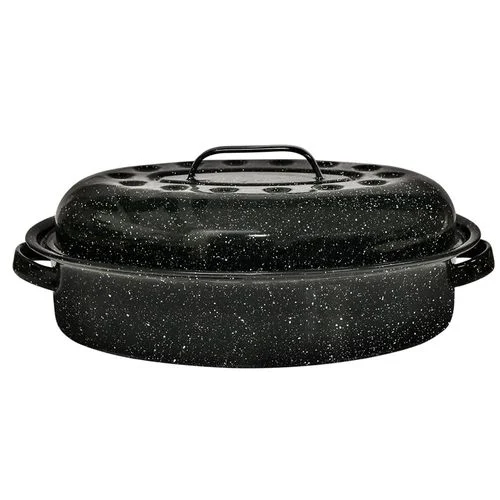 GraniteWare Covered Roasting Pan, Black Enamelware, 15 In.