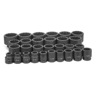 Grey Pneumatic 3/4" Drive Standard Length Impact Set 29pcs 12pt (8129)