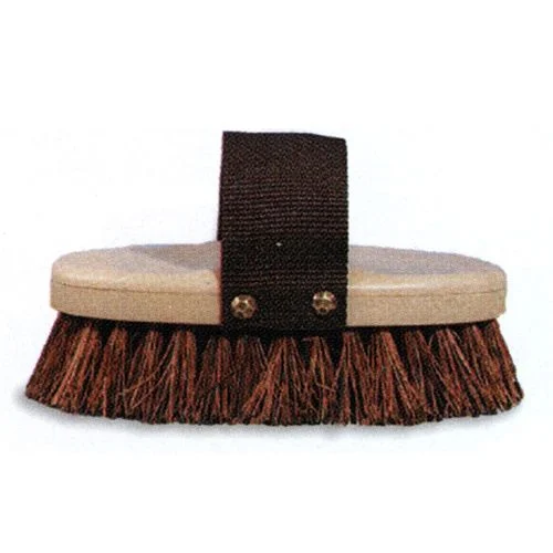 Grooming Brush Stiff Natural Palmyra Bristle Oval Handle w/Strap